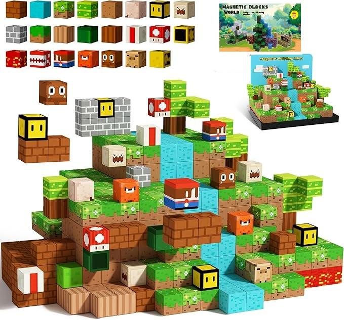 100PCS Magnetic Blocks Magnetic Building Blocks Magnetic Tiles Stacking, Build Mine Magnet World Set, STEM Montessori Sensory Toys magnet blocks,Safe Creativity Toddler Kids Toys, Preschool STEM Learning Toys for 3+ Year Old Boys and Girls,Christmas Gifts