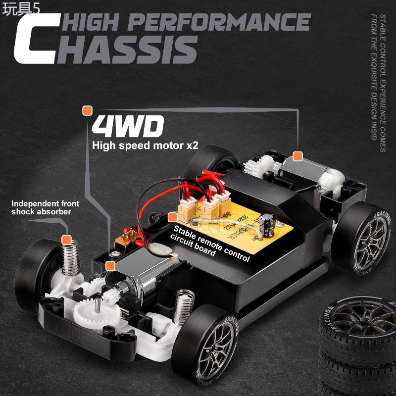 [1pc 2.4Ghz 4WD RC Drift Car] 1:24 Scale RC Drift Car with Flashing Lights, 2.4GHz 4WD High-Speed Racing Vehicle, Dual Tires Set for Speed & Drift, Rechargeable 500mAh Lithium Battery, USB Charging Remote Control Toy for Boys & Girls, Inclu