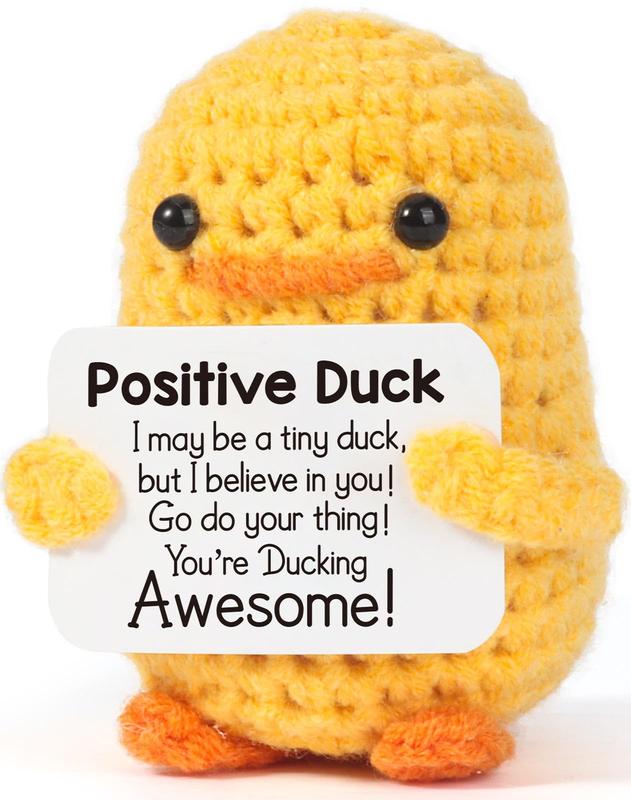 Inspirational Crochet Positive Duck – Handmade Mental Health Emotional Cheer Up Support Encouragement Funny Gifts for Women Birthday Christmas Stocking Stuffer White Elephant, Pickle Potato Duck