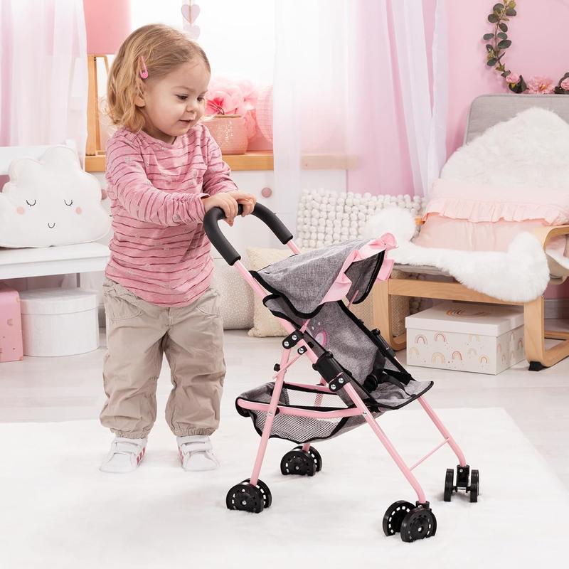 Bayer Design Dolls: Buggy 10 Piece Set - Grey, Pink, Butterfly - Stroller, Play Mat, Bed & Accessories Set for Dolls Up to 18