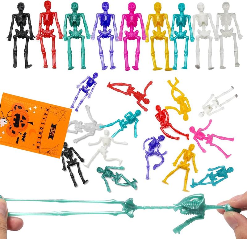 24 count Halloween Stretchy Skeleton Toys, Assorted Color Stretchy Skull squishy Toys for Party Favors, Happy Halloween Goody Bag Fillers, Halloween Sticky Toys for , Boys & Girls