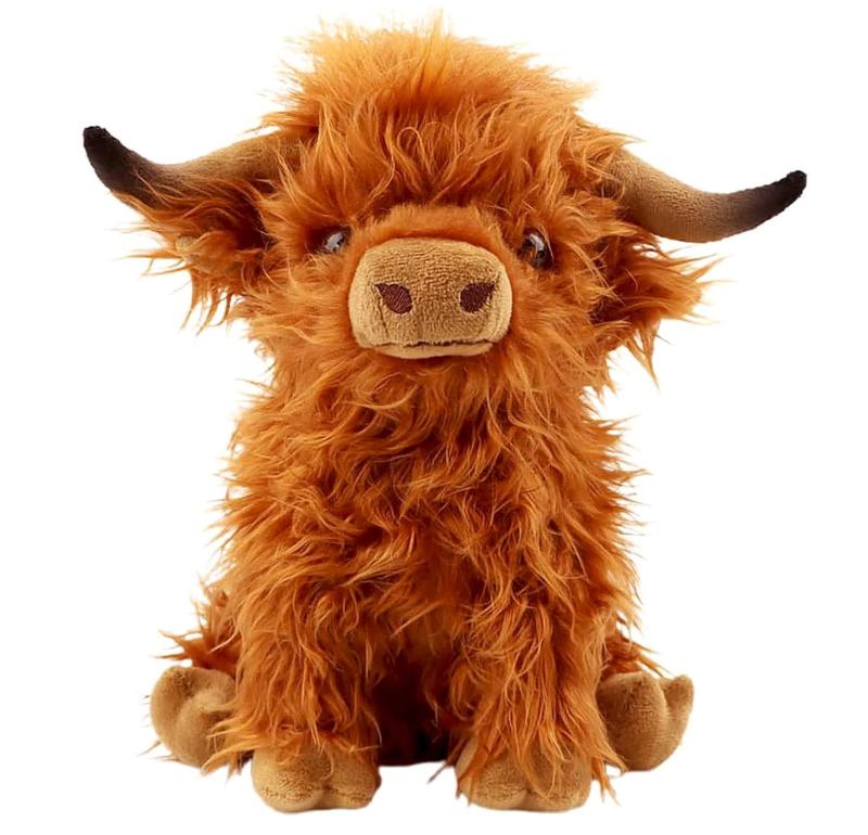 10.5 inches Highland Cows Stuffed Animals, Cute Fluffy Cow Plush Figure Toys Realistic Highland Cattle Plush Decor for Kids Baby Girls Boys