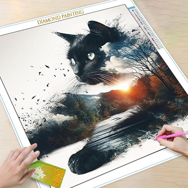 Cat Pattern DIY Diamond Arts Colorful Painting Kit without Frame, DIY 5D Diamond Arts Colorful Painting Kit, Wall Art Decor for Home Living Room Bedroom