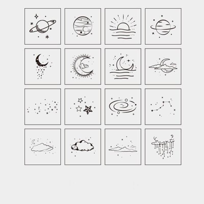 Moon & Star & Planet Pattern Stamp Set, 16pcs set Simple DIY Stamp for Scrapbooking & Journal Making, Office Stationery Supplies