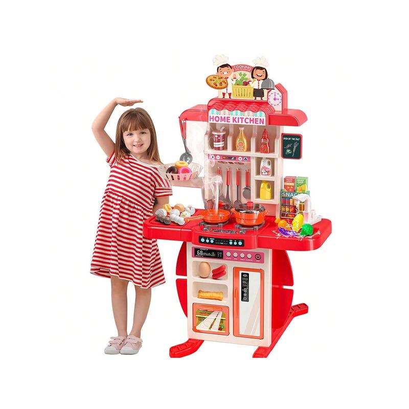 37.4 Inches Tall Kids Play House Kitchen Toy Set For Girls Boys Babies, Cooking Simulation Kitchen Utensils, Kids Kitchen Toy Set With Realistic Sounds And Lights, Kitchen Toys For Kids 3-8 Years Old, 54-Piece Set Of Small Toy Accessories