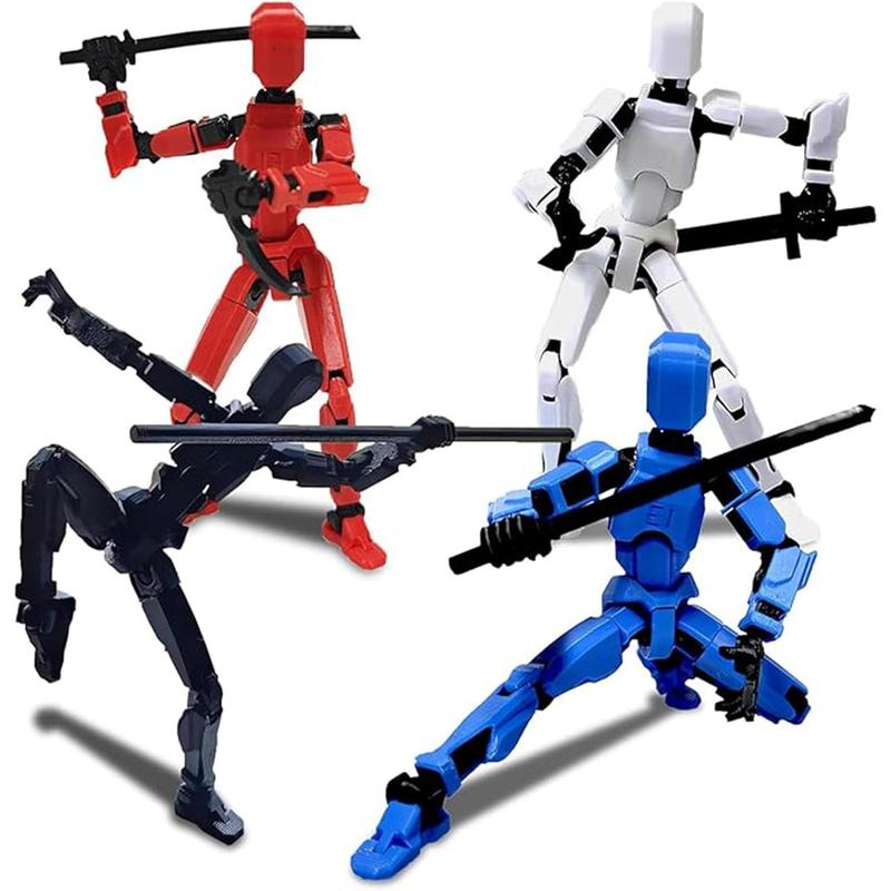 T13 Action Figures Set Lucky Dummy Nova 13 Action Figure Robot Anime Stick Figures Fidget Toys for Boys Multi Movable Joints Gifts Toys for Kids (White+Black+Blue+Red)