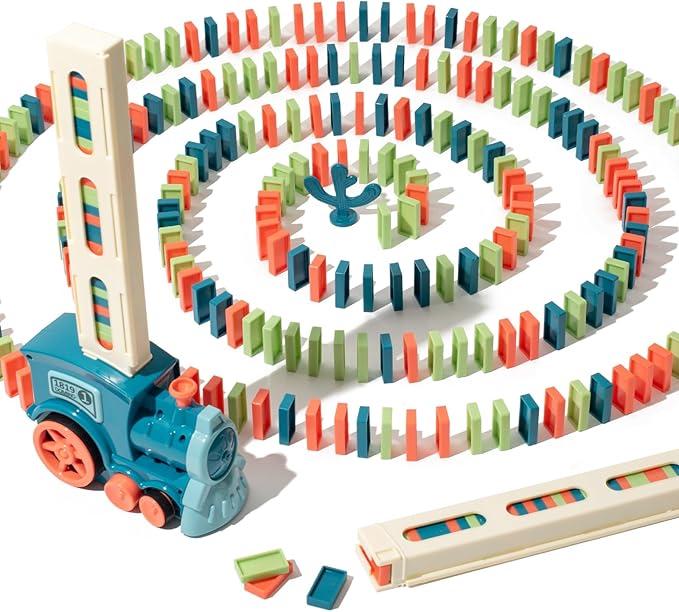 Domino Train Toy Set, Automatic Dominos Train, Electric Dominoes Machine Train Toy Set with Sounds, Christmas Birthday Gifts for Boys Girls Family Games Dominos Dominoes