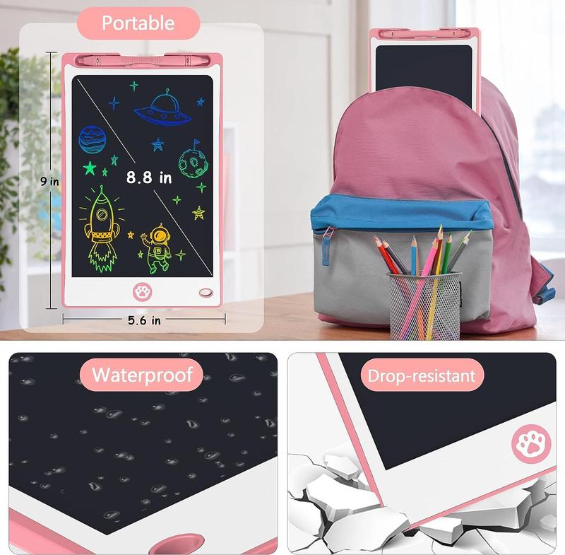 LCD Writing Tablet for Kids 8.8 Inch, Kids Toys for Girls Boys Drawing Pad for 3 4 5 6 7 8 Year Old Kid, Toddler Drawing Doodle Board Travel Essentials Christmas Birthday Gift for Kids -Pink