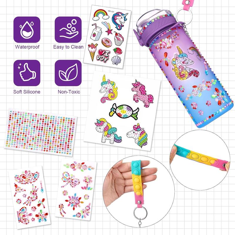 Christmas gift Kids Water Bottle for Girls Toys for Ages 5 6 7, Stickers Decorate Water Bottle Kits, Unicorn Gifts Decorations Water Bottle for Kids Activitie, Arts And Crafts for Kids Ages 8-12