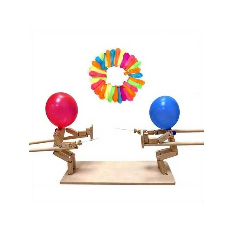 2024 New Balloon Bamboo Man Battle, Handmade Wooden Fencing Puppets, Fun And Exciting Balloon Bamboo Man Battle For 2 Players With 20 Balloons