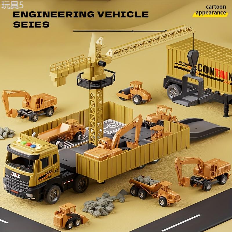 1 Set Construction Vehicle Playset, 5-Truck & 1 Tower, Durable Plastic Construction Toy Set with Removable Container, Includes Excavator, Dump Truck, Crane, Loader, Bulldozer - Educational Toy for Kids, Ideal for Christmas & Birthday Gifts