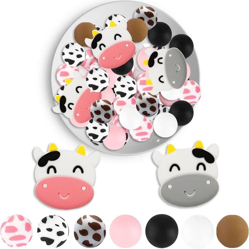 Cow Pattern Silicone Bead, 30pcs DIY Jewelry Making Supplies for Bracelet Necklace Keychain Mobile Phone Chain