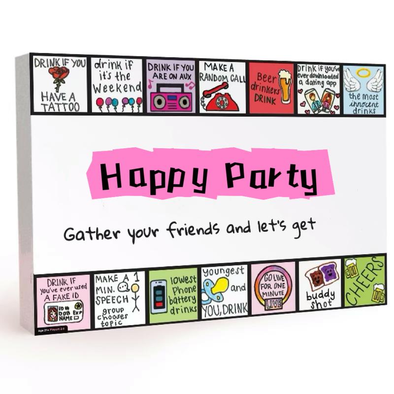 Happy Party Board Game-Fun Drinking Game Perfect for Girl's Night, Bachelorette Party, Christmas Party