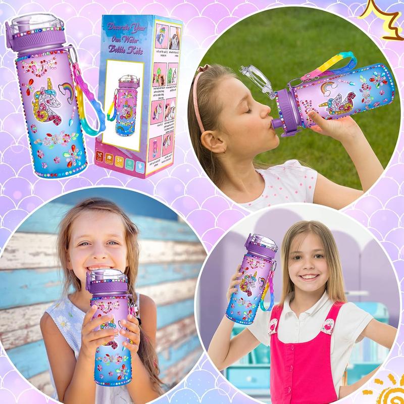 Christmas gift Kids Water Bottle for Girls Toys for Ages 5 6 7, Stickers Decorate Water Bottle Kits, Unicorn Gifts Decorations Water Bottle for Kids Activitie, Arts And Crafts for Kids Ages 8-12