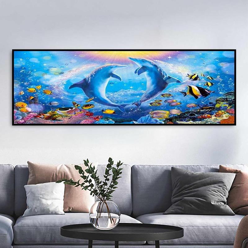 Dolphin Pattern DIY Diamond Arts Painting Without Frame, DIY Decorative Art Picture for Beginner, DIY Home Decor