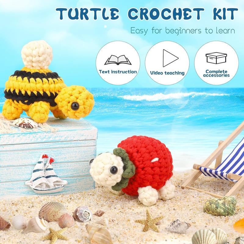 Crochet Kits for Beginners,4 Pcs Crochet  Kits,Beginner Crochet Turtle Kits for Adults with Step-by-Step Video Tutorials, for DIY Craft Knitting Supplies