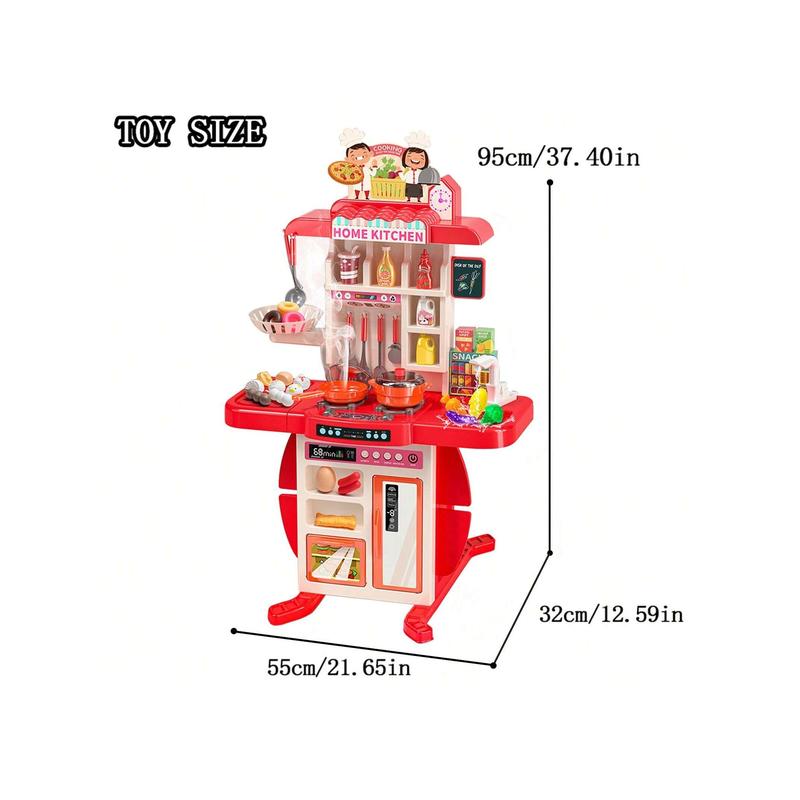 37.4 Inches Tall Kids Play House Kitchen Toy Set For Girls Boys Babies, Cooking Simulation Kitchen Utensils, Kids Kitchen Toy Set With Realistic Sounds And Lights, Kitchen Toys For Kids 3-8 Years Old, 54-Piece Set Of Small Toy Accessories