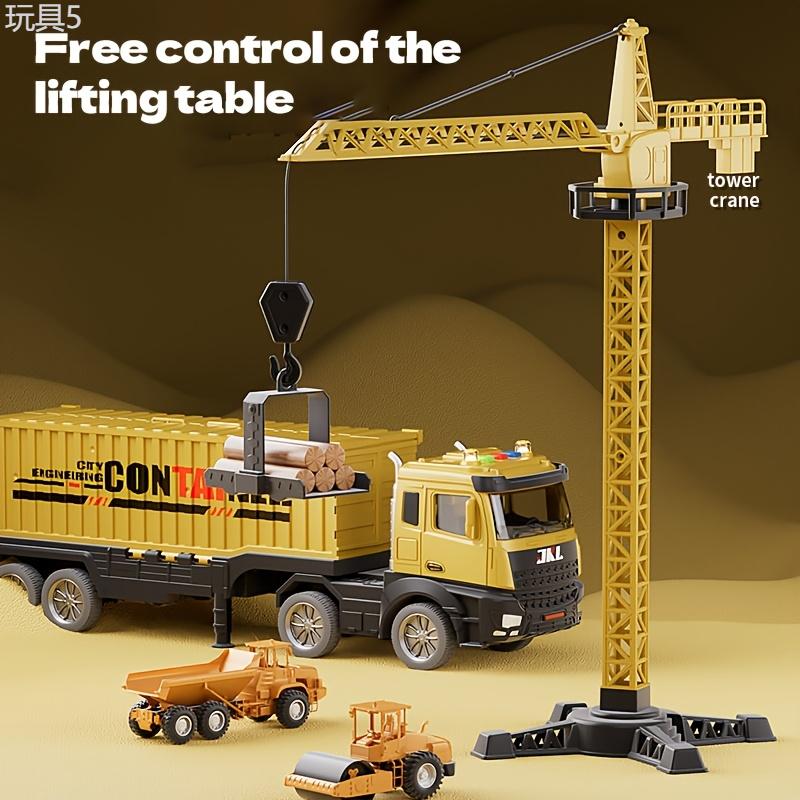 1 Set Construction Vehicle Playset, 5-Truck & 1 Tower, Durable Plastic Construction Toy Set with Removable Container, Includes Excavator, Dump Truck, Crane, Loader, Bulldozer - Educational Toy for Kids, Ideal for Christmas & Birthday Gifts