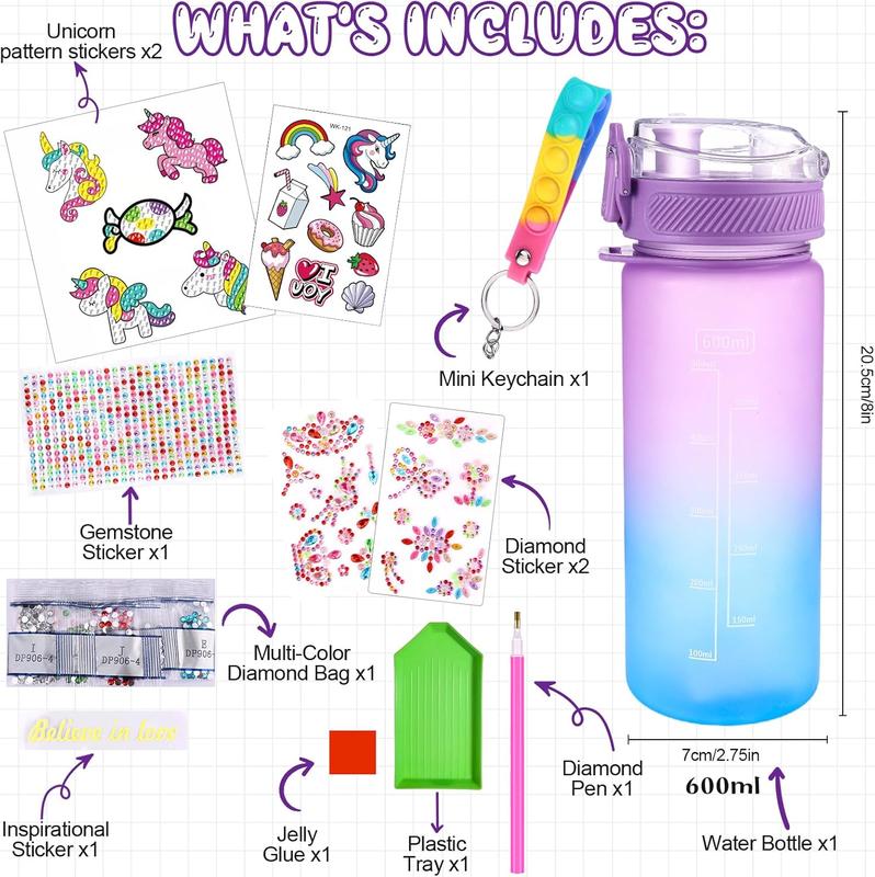 Christmas gift Kids Water Bottle for Girls Toys for Ages 5 6 7, Stickers Decorate Water Bottle Kits, Unicorn Gifts Decorations Water Bottle for Kids Activitie, Arts And Crafts for Kids Ages 8-12