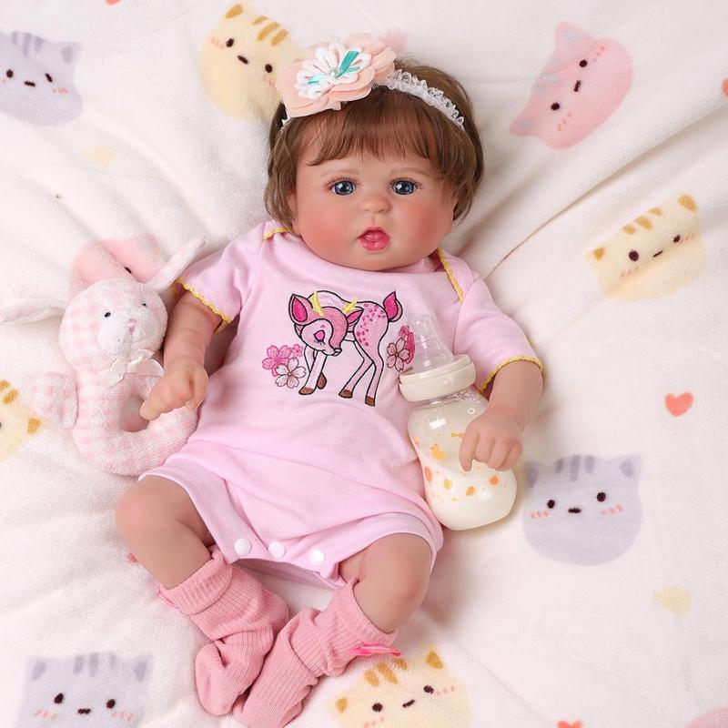 BABESIDE Lifelike Reborn Baby Dolls Girl - 20 Inch Cloth Body Hand-Rooted Brown Hair Blue Eyes - Realistic-Newborn Baby Dolls - Poseable Real Life Baby Dolls for Girl Gift Box for Kids Age 3+