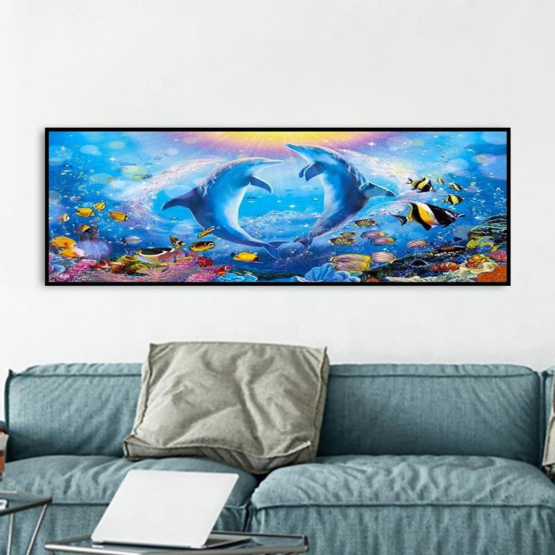 Dolphin Pattern DIY Diamond Arts Painting Without Frame, DIY Decorative Art Picture for Beginner, DIY Home Decor