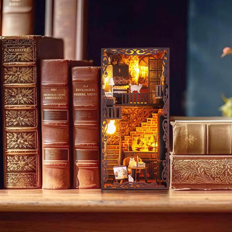 Book Nook Kit for Adults Teens, 3D Puzzles for Adults Bookshelf Decor, Wooden Booknook with Sensor Light, DIY Kits for Adults Crafts, Christmas Birthday Gifts for Him (Booknook Secret Castle)