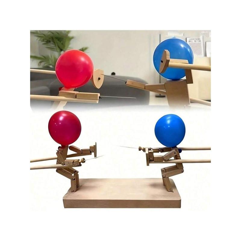 2024 New Balloon Bamboo Man Battle, Handmade Wooden Fencing Puppets, Fun And Exciting Balloon Bamboo Man Battle For 2 Players With 20 Balloons