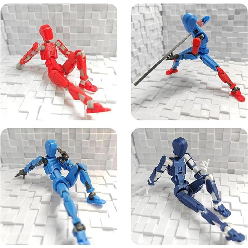 T13 Action Figures Set Lucky Dummy Nova 13 Action Figure Robot Anime Stick Figures Fidget Toys for Boys Multi Movable Joints Gifts Toys for Kids (White+Black+Blue+Red)