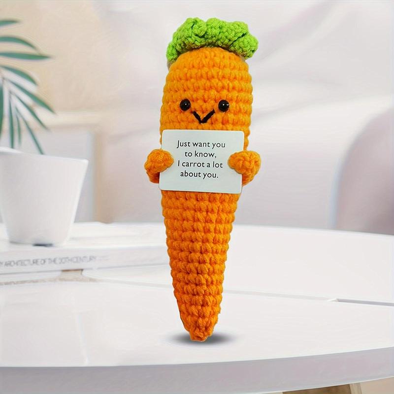 Cartoon Carrot Design Crochet Toy, 1 Count Cute Knitted Soft Toy with Encouragement Card, Birthday Gift for Friends, Home Decor for Bedroom & Office