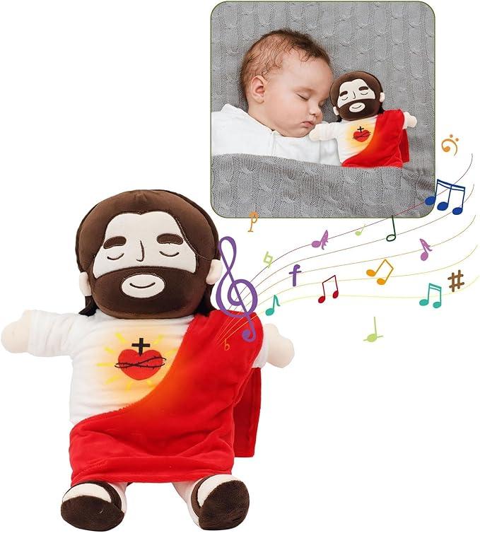 J　e　s　u　s Plush Breathing Soothing Jesus Stuffed Animal Heart of Jesus Toy Savior Doll for Church Sunday School Religious Easter Gift for Kids(No battery)