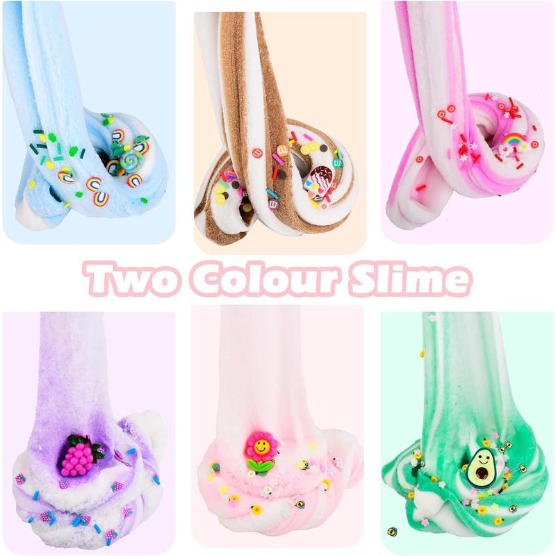 9 Pack Cloud Slime Kit, with Lemon Rainbow Grape Strawberry Ice Cream Flower Avocado Lollipop Blue Cute Slime Charms, Soft and Non-Sticky, Party Favors Fun Stress Relief Toy for Girls and Boys