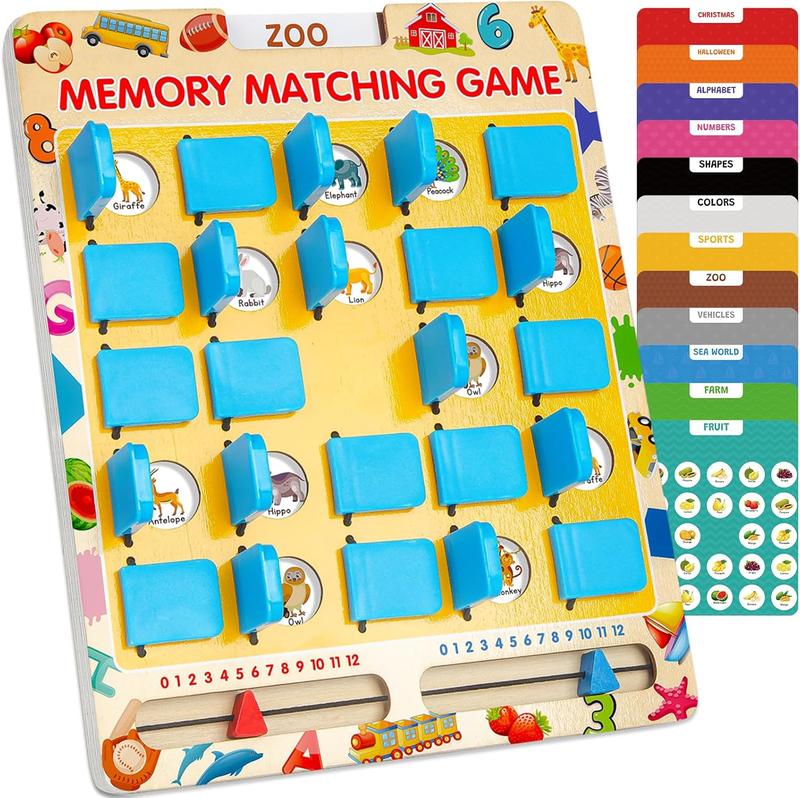 Matching Memory Game for Kids Age 3 4 5 6 7 8 Year Old, Travel Toy for Boys Girls, Wooden Board Game, Road Trip Essentials for Toddler, Airplane  Car  Camping Activity, Ideal Christmas, Birthday Gifts