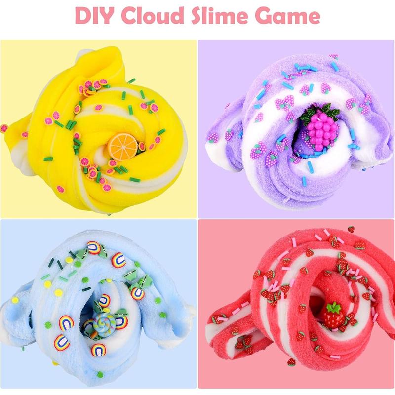 9 Pack Cloud Slime Kit, with Lemon Rainbow Grape Strawberry Ice Cream Flower Avocado Lollipop Blue Cute Slime Charms, Soft and Non-Sticky, Party Favors Fun Stress Relief Toy for Girls and Boys