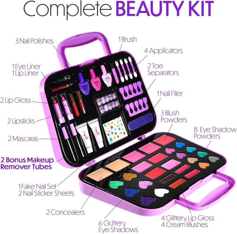 Makeup Kit for Girls, 51 PCS Pretend Makeup Set for Kids, Real Makeup Toys for Girls, Non Toxic, Princess Toys for Girls, Birthday Gift for 3 4 5 6 7 8 9 10 Years Old Children