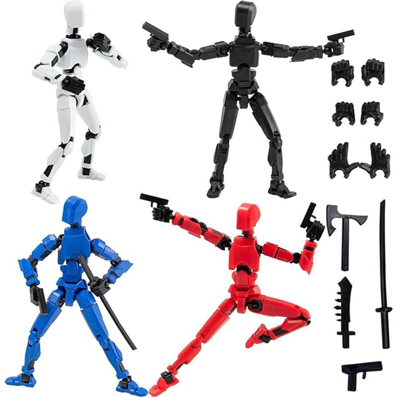 T13 Action Figures Set Lucky Dummy Nova 13 Action Figure Robot Anime Stick Figures Fidget Toys for Boys Multi Movable Joints Gifts Toys for Kids (White+Black+Blue+Red)