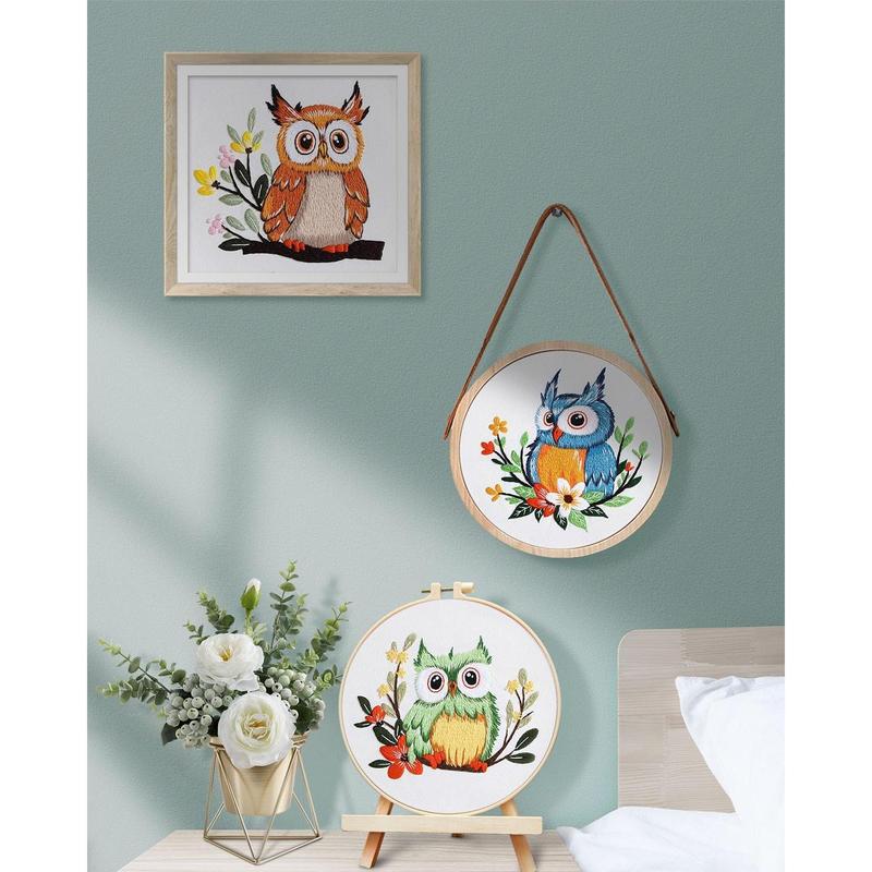 Embroidery Kit for Adults, Owl Embroidery Practice Kit for Adult Beginners Include Embroidery Cloth Hoops Threads for Craft Lover Hand Stitch with Embroidery Skill Techniques