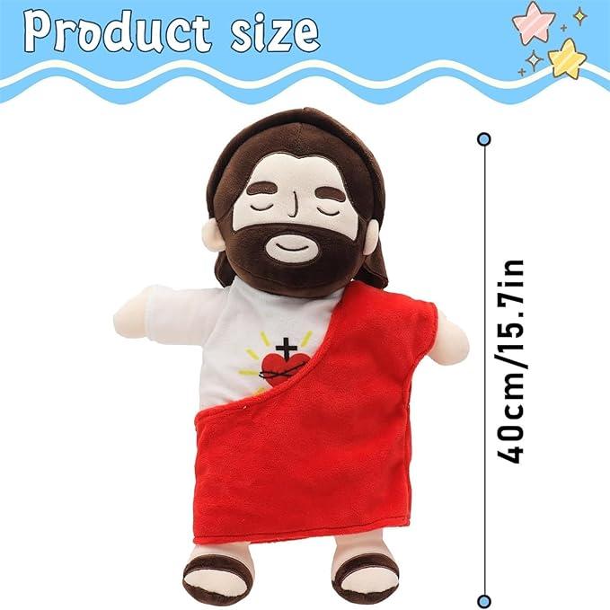 J　e　s　u　s Plush Breathing Soothing Jesus Stuffed Animal Heart of Jesus Toy Savior Doll for Church Sunday School Religious Easter Gift for Kids(No battery)