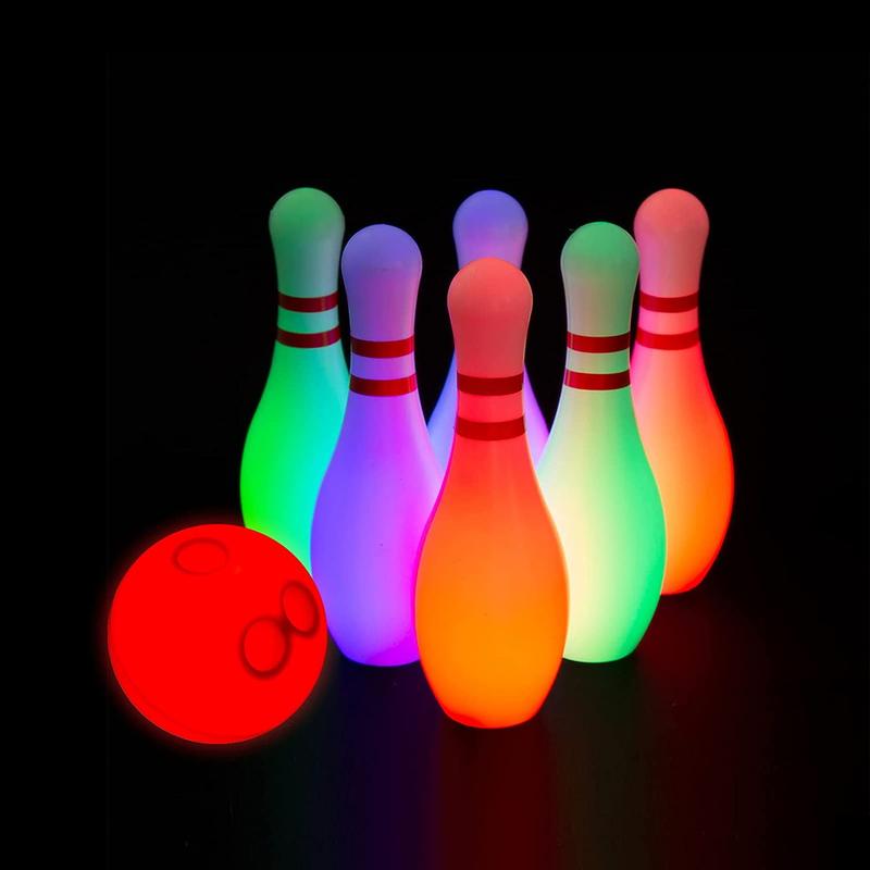 Light up Bowling Toy, Relaxing Light Up Kids Bowling Set, Includes 6 Pins and 1 Ball Kids Educational Game Toys Indoor & Outdoor for Boys Girls