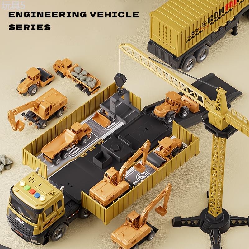 1 Set Construction Vehicle Playset, 5-Truck & 1 Tower, Durable Plastic Construction Toy Set with Removable Container, Includes Excavator, Dump Truck, Crane, Loader, Bulldozer - Educational Toy for Kids, Ideal for Christmas & Birthday Gifts