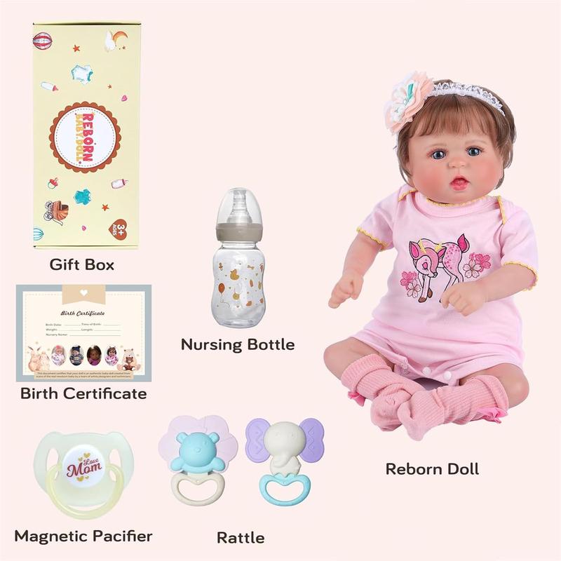 BABESIDE Lifelike Reborn Baby Dolls Girl - 20 Inch Cloth Body Hand-Rooted Brown Hair Blue Eyes - Realistic-Newborn Baby Dolls - Poseable Real Life Baby Dolls for Girl Gift Box for Kids Age 3+