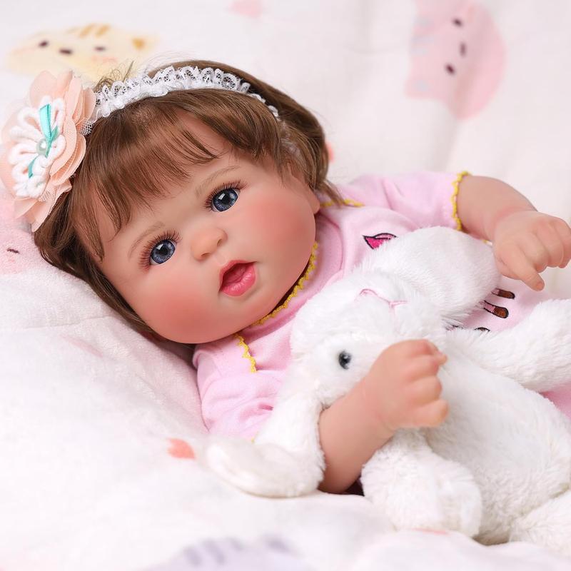 BABESIDE Lifelike Reborn Baby Dolls Girl - 20 Inch Cloth Body Hand-Rooted Brown Hair Blue Eyes - Realistic-Newborn Baby Dolls - Poseable Real Life Baby Dolls for Girl Gift Box for Kids Age 3+