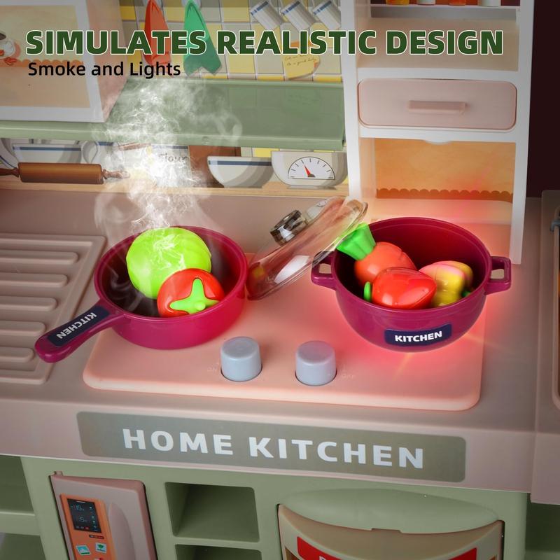 Kitchen Playset, s Pretend Play Kitchen Set with Cooking Stove,Simulation of Spray, Play Sink and Play Food - Toy Kitchen for Toddlers (Green)