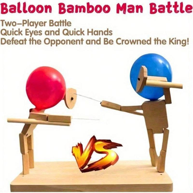 2024 New Balloon Bamboo Man Battle, Handmade Wooden Fencing Puppets, Fun And Exciting Balloon Bamboo Man Battle For 2 Players With 20 Balloons