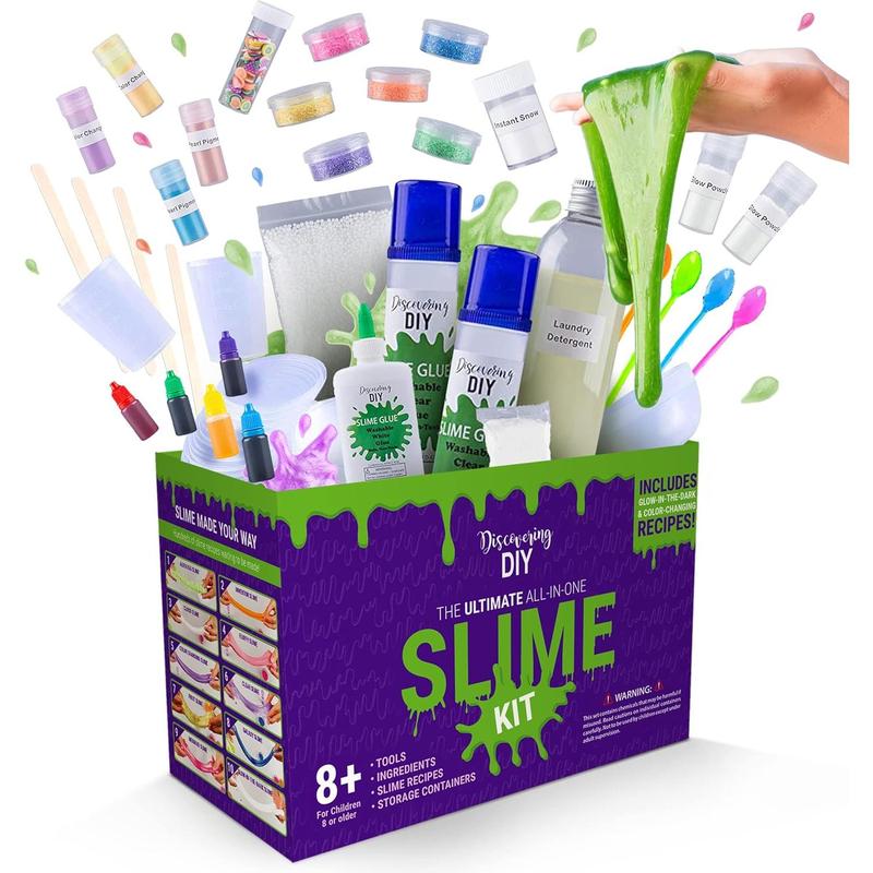 Discovering DIY Slime Kit for Girls and Boys - 52-Piece Slime Making Kit for Kids w Craft Supplies - Makes Unicorn, Cloud, Butter, Galaxy, Mermaid and Slime for Kids