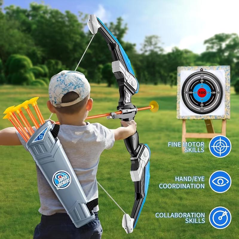 Light-Up Bow and Arrow Set for Youngsters - Blue, Outdoor Sports Toy Kit with Targets & Accessories