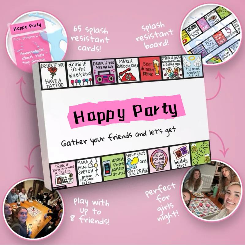 Happy Party Board Game-Fun Drinking Game Perfect for Girl's Night, Bachelorette Party, Christmas Party