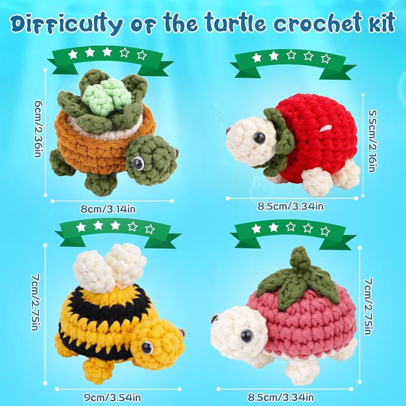 Crochet Kits for Beginners,4 Pcs Crochet  Kits,Beginner Crochet Turtle Kits for Adults with Step-by-Step Video Tutorials, for DIY Craft Knitting Supplies