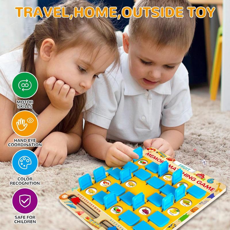 Matching Memory Game for Kids Age 3 4 5 6 7 8 Year Old, Travel Toy for Boys Girls, Wooden Board Game, Road Trip Essentials for Toddler, Airplane  Car  Camping Activity, Ideal Christmas, Birthday Gifts