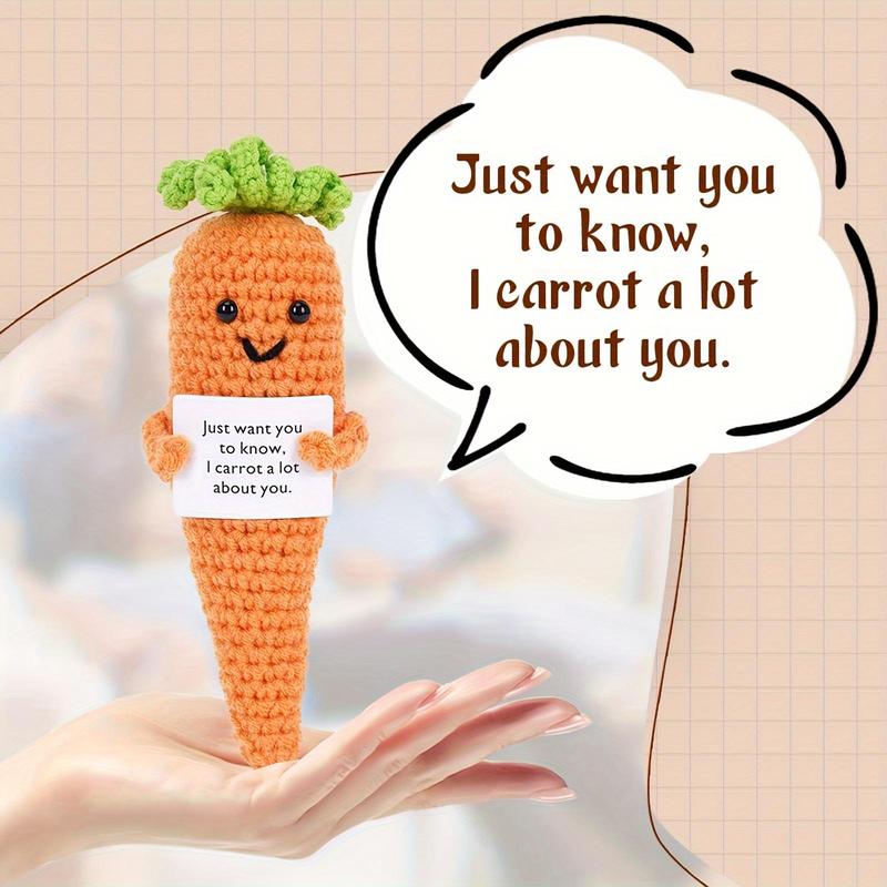 Cartoon Carrot Design Crochet Toy, 1 Count Cute Knitted Soft Toy with Encouragement Card, Birthday Gift for Friends, Home Decor for Bedroom & Office