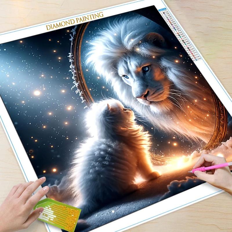 Lion & Cat Pattern DIY Diamond Arts Colorful Painting Kit without Frame, DIY 5D Diamond Arts Colorful Painting Kit, Wall Art Decor for Home